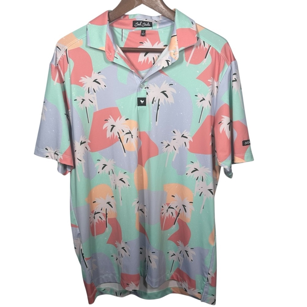 BAD BIRDIE Mens Golf Polo Performance Palm Tree‎ Vacation Travel Sz L